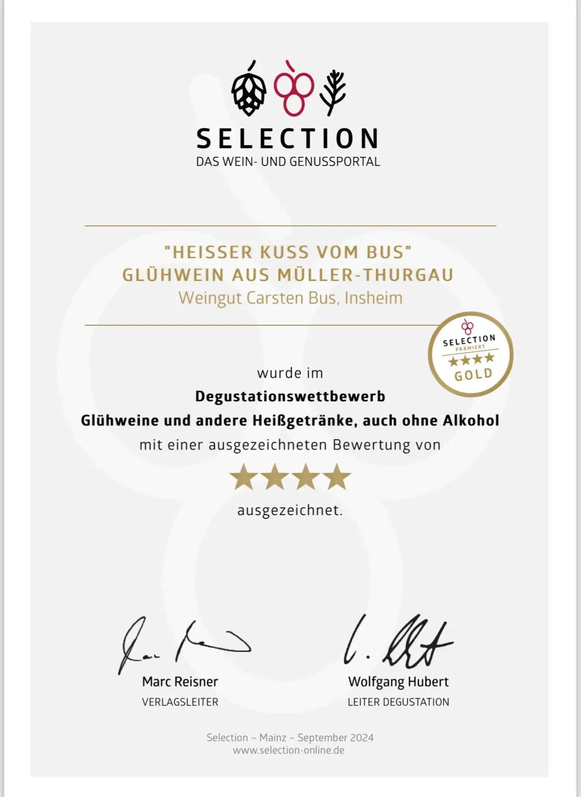 Weingut Bus - Glühwein - Heißer Kuss - WEISS - Weinagentur BELY